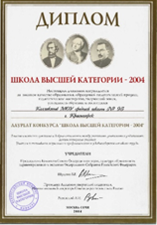 Диплом Школа высшей категории - 2004 Диплом Школа высшей категории - 2004